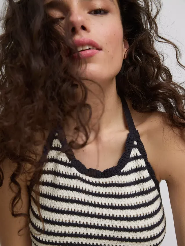 Vestido halter de punto a rayas