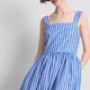 Vestido largo bordado a rayas