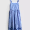 Vestido largo bordado a rayas