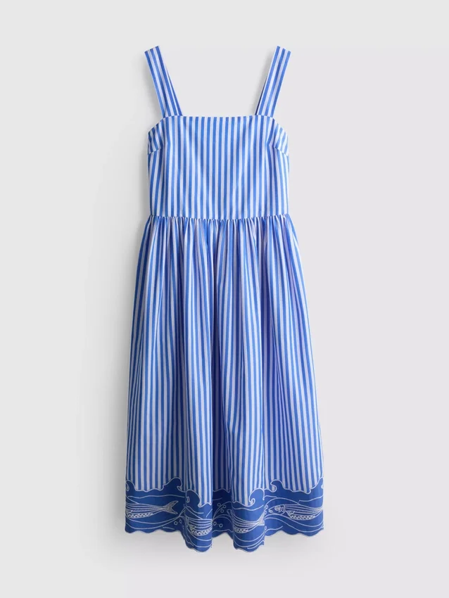 Vestido largo bordado a rayas