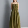 Vestido largo tipo smock con volantes