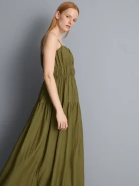 Vestido largo tipo smock con volantes