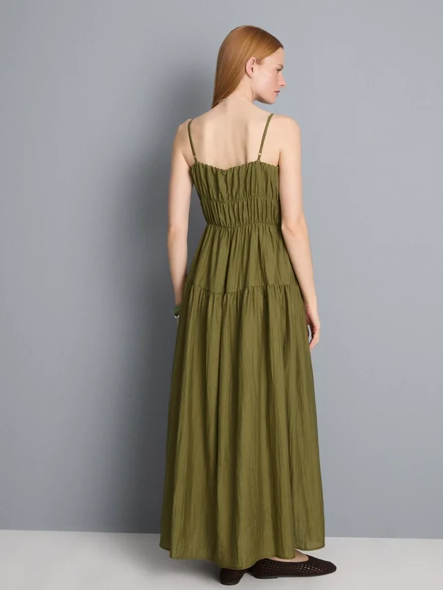 Vestido largo tipo smock con volantes