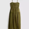Vestido largo tipo smock con volantes