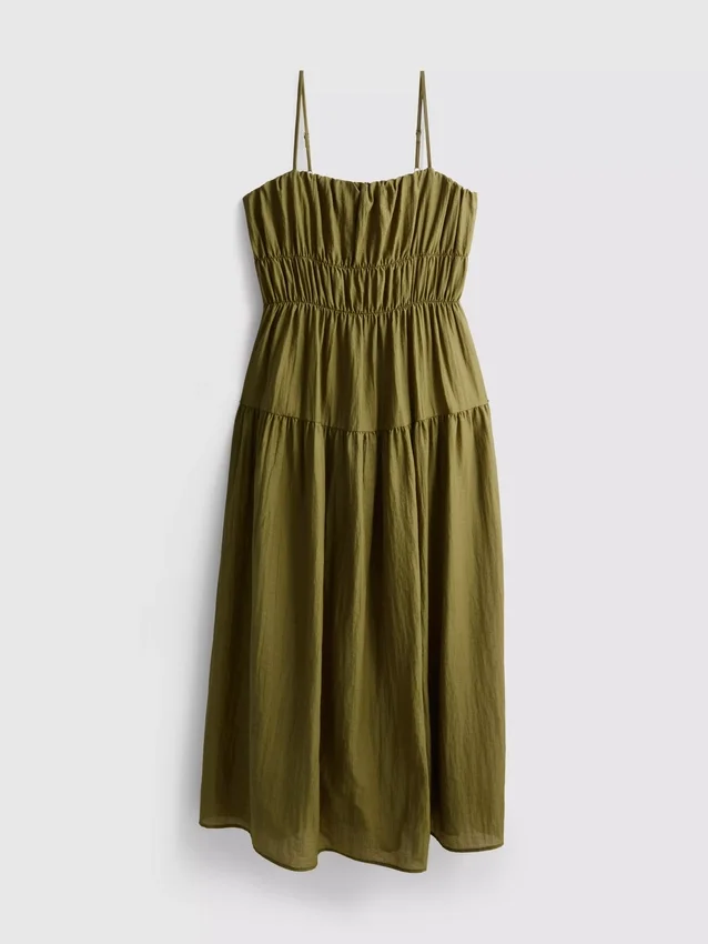 Vestido largo tipo smock con volantes
