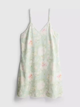 Vestido lencero con ribete de encaje floral