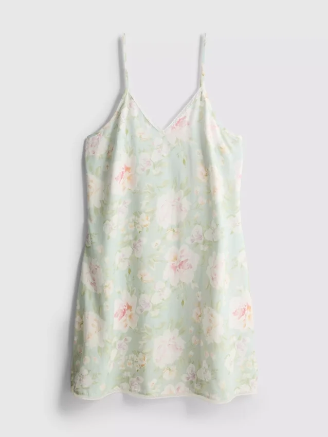 Vestido lencero con ribete de encaje floral