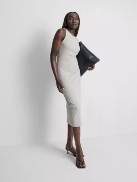Vestido midi con sujetador incorporado de punto acanalado