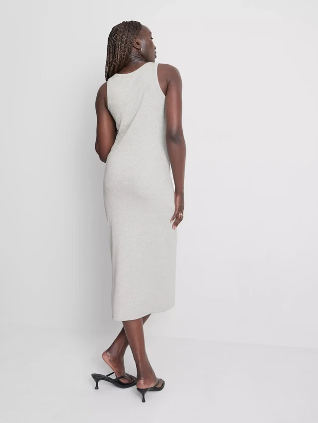 Vestido midi con sujetador incorporado de punto acanalado