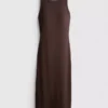 Vestido midi con sujetador incorporado de punto acanalado