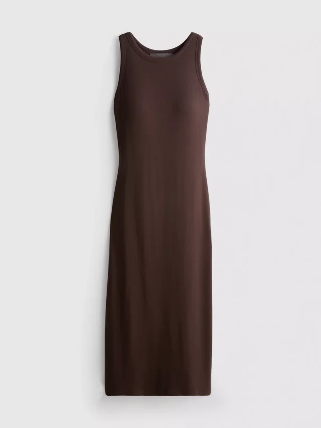 Vestido midi con sujetador incorporado de punto acanalado