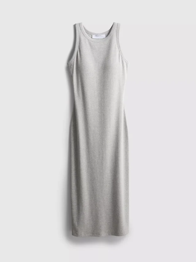 Vestido midi con sujetador incorporado de punto acanalado