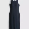 Vestido midi con sujetador incorporado de punto acanalado