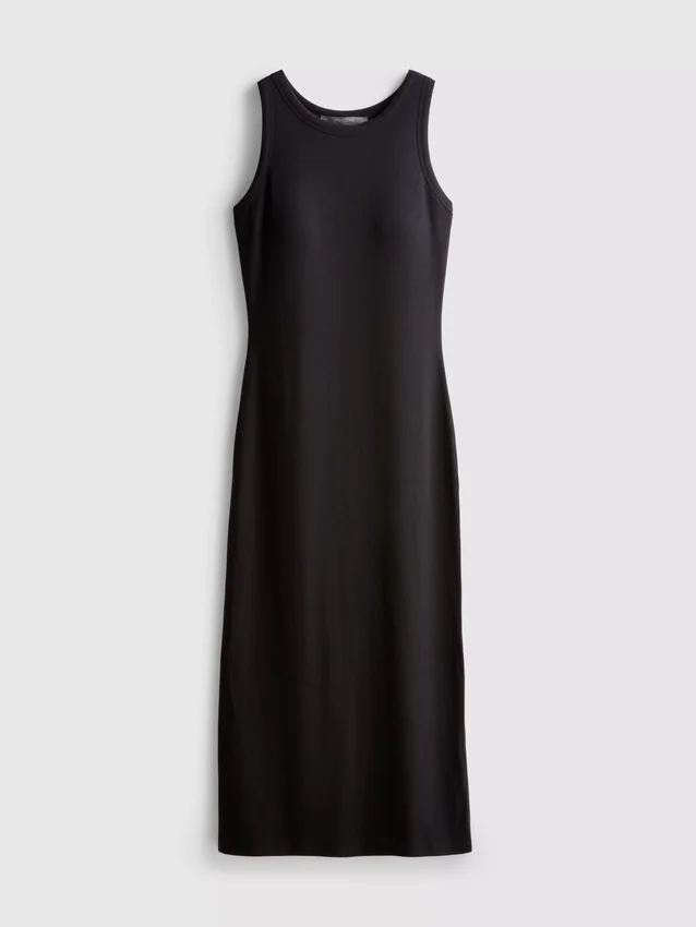 Vestido midi con sujetador incorporado de punto acanalado