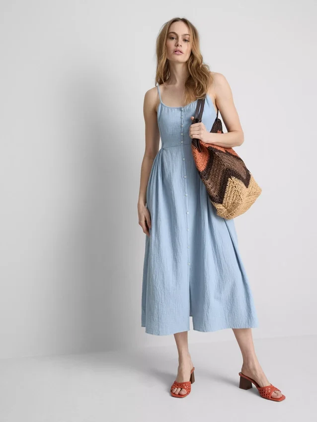 Vestido midi de algodón con botones