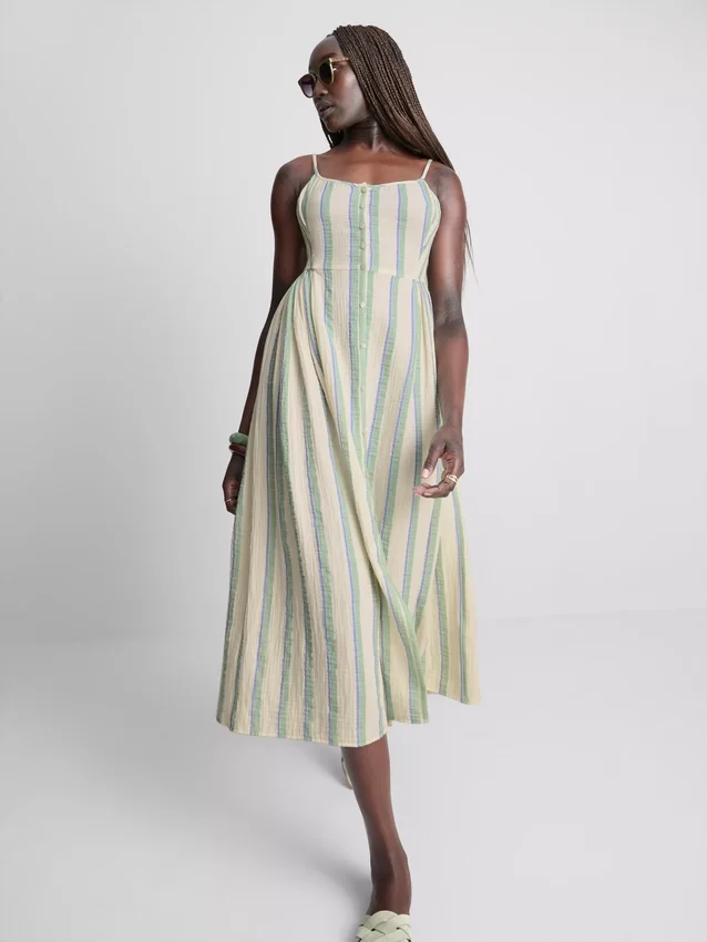 Vestido midi de algodón con botones