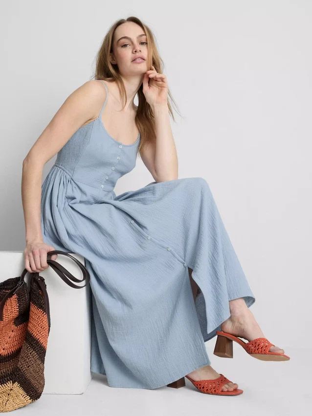 Vestido midi de algodón con botones