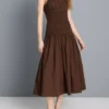 Vestido midi de algodón con cuello cuadrado y fruncido