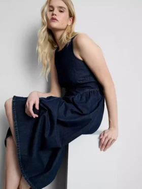 Vestido midi de mezclilla de algodón con cintura baja