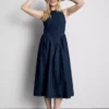 Vestido midi de mezclilla de algodón con cintura baja