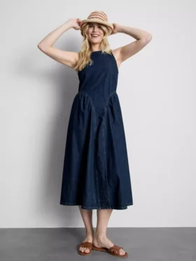 Vestido midi de mezclilla de algodón con cintura baja