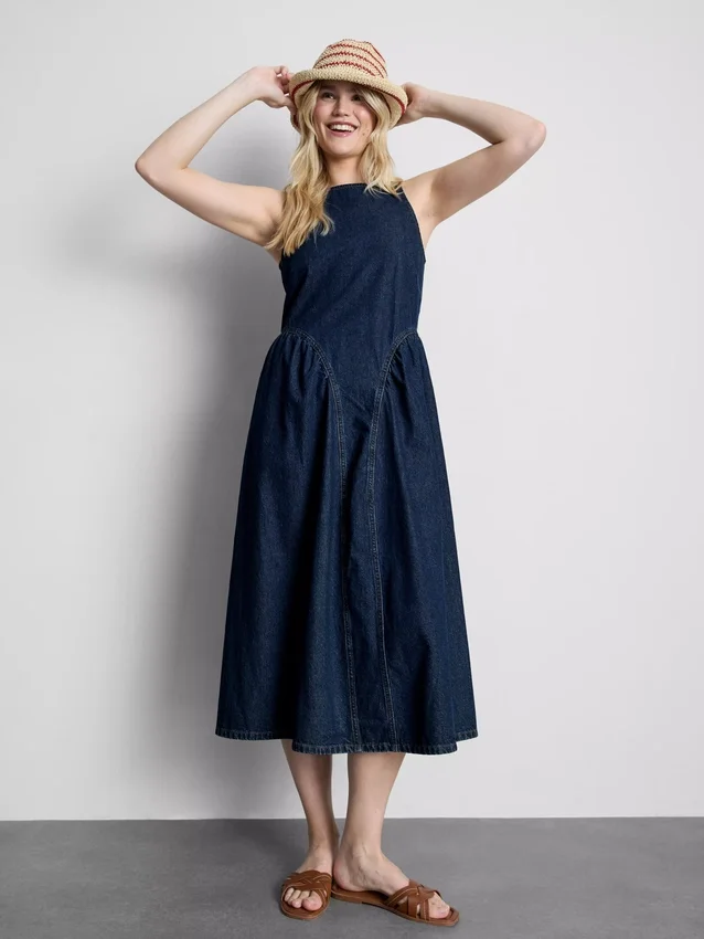 Vestido midi de mezclilla de algodón con cintura baja