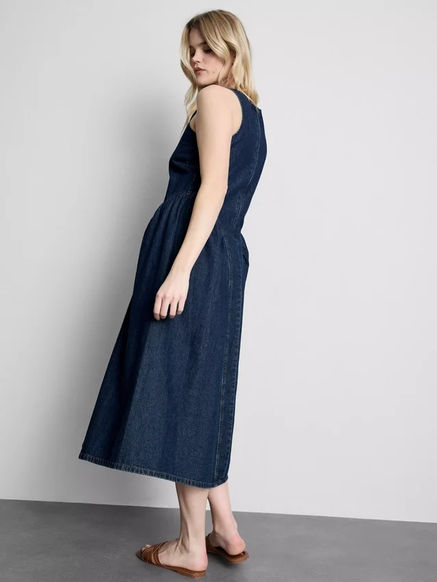Vestido midi de mezclilla de algodón con cintura baja