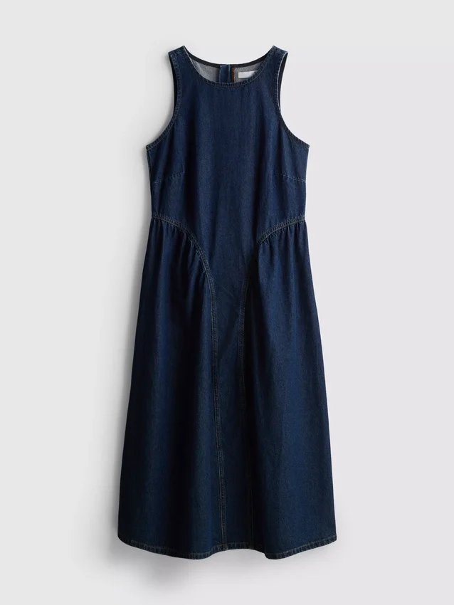 Vestido midi de mezclilla de algodón con cintura baja