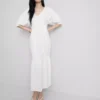 Vestido midi holgado de algodón seersucker