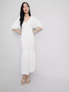 Vestido midi holgado de algodón seersucker