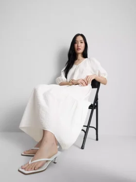 Vestido midi holgado de algodón seersucker