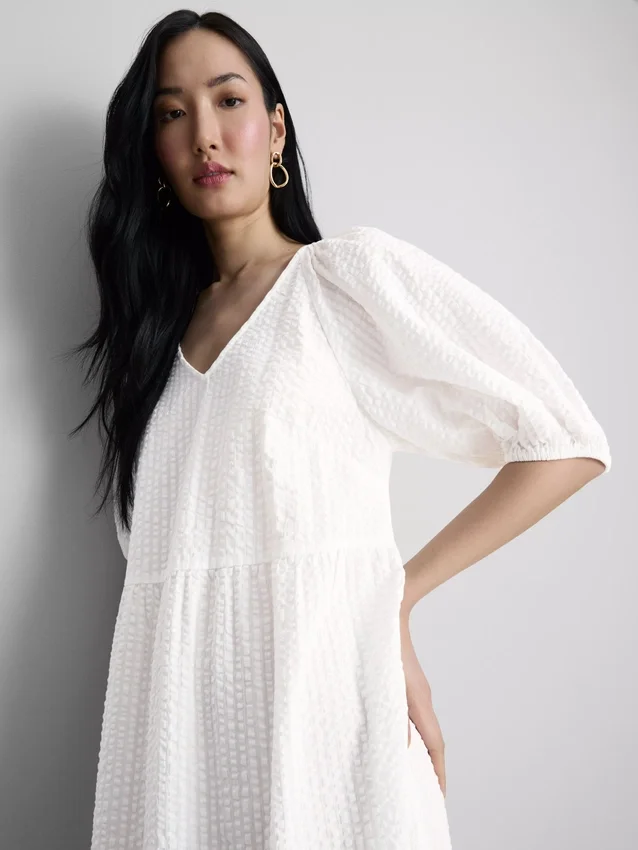Vestido midi holgado de algodón seersucker