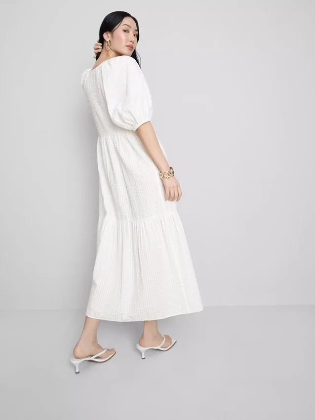 Vestido midi holgado de algodón seersucker