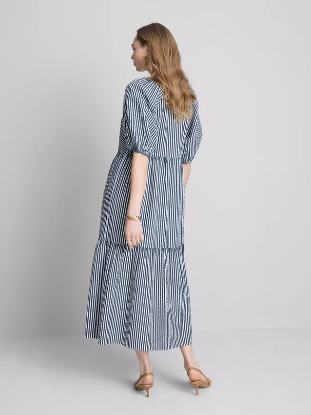 Vestido midi holgado de algodón seersucker