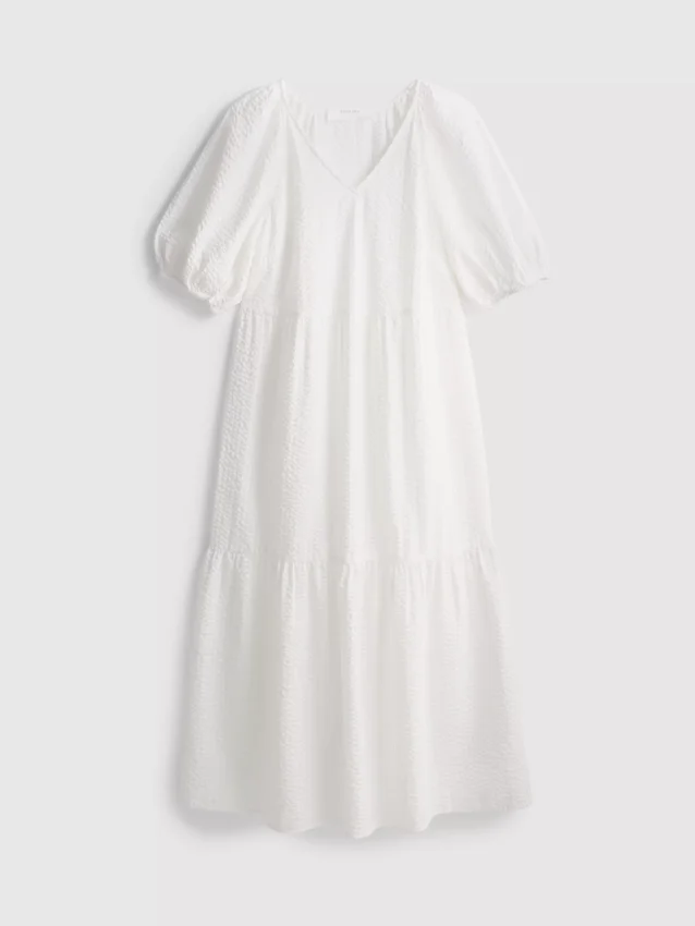 Vestido midi holgado de algodón seersucker