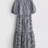 Vestido midi holgado de algodón seersucker