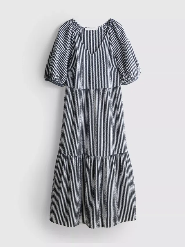 Vestido midi holgado de algodón seersucker