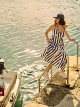 Vestido midi tipo corsé de tiras de algodón