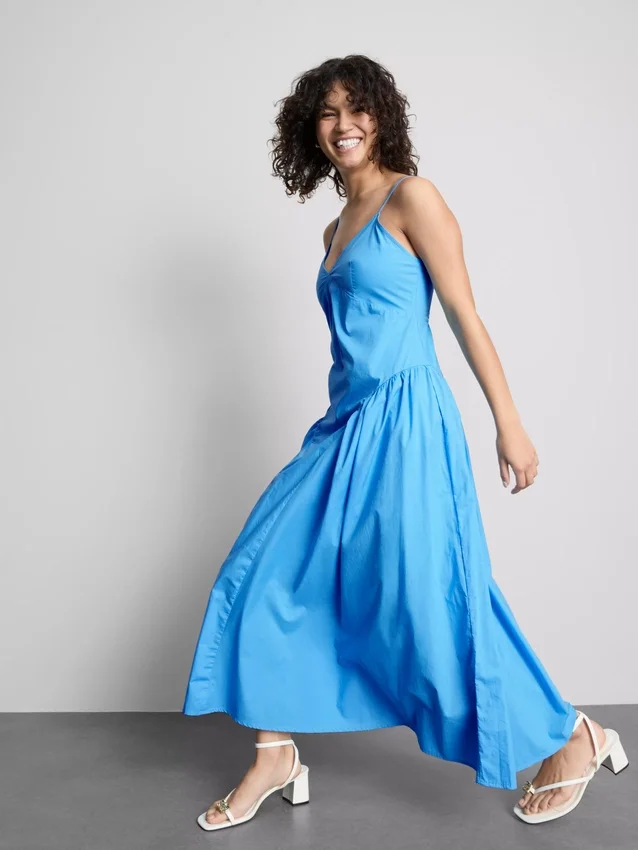 Vestido midi tipo corsé de tiras de algodón