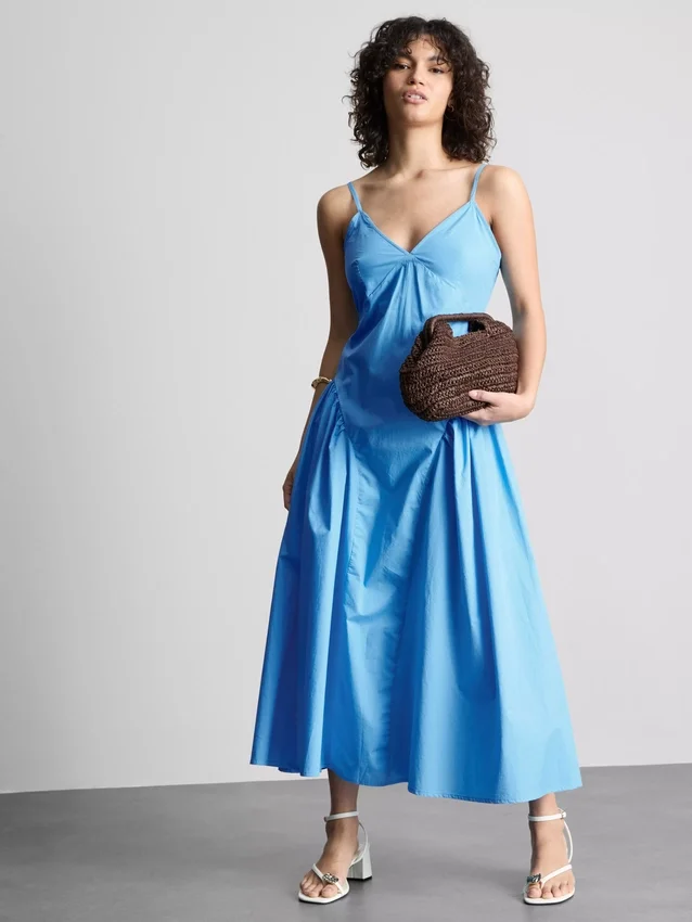 Vestido midi tipo corsé de tiras de algodón