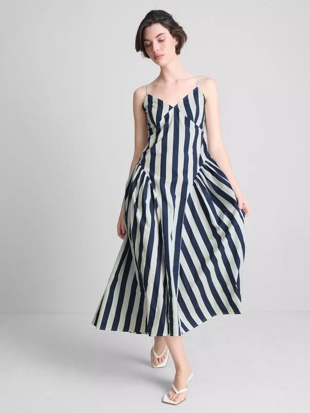 Vestido midi tipo corsé de tiras de algodón
