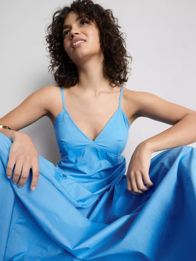 Vestido midi tipo corsé de tiras de algodón
