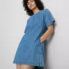 Vestido mini recto de mezclilla de algodón