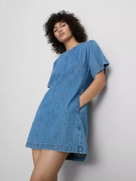 Vestido mini recto de mezclilla de algodón