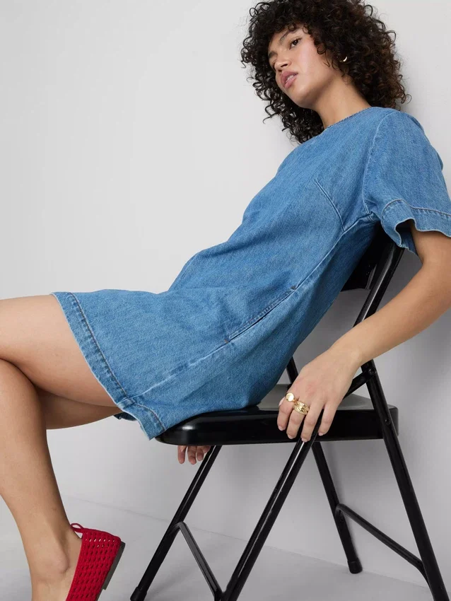 Vestido mini recto de mezclilla de algodón