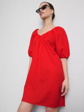 Vestido mini tipo smock con mangas abullonadas