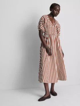 Vestido smock de algodón a rayas, largo midi