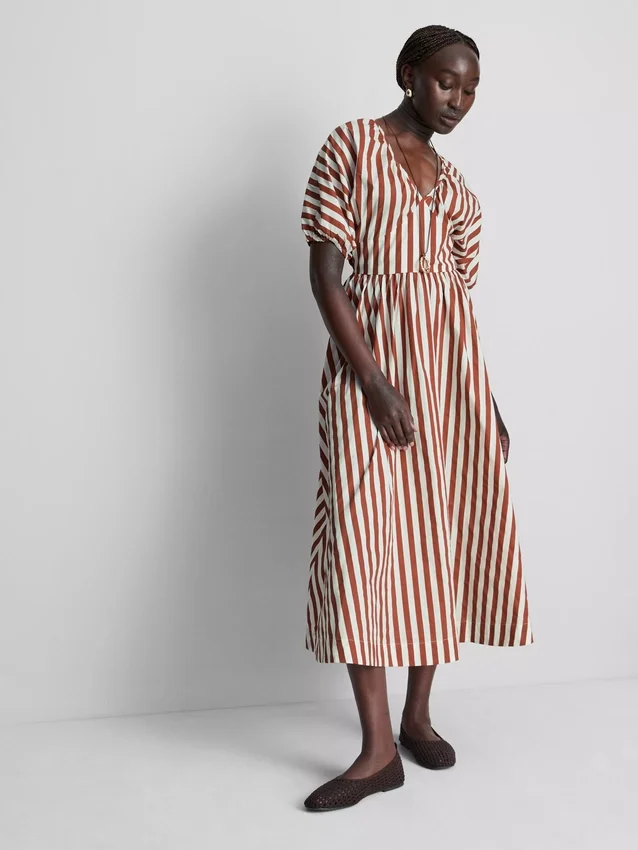 Vestido smock de algodón a rayas, largo midi