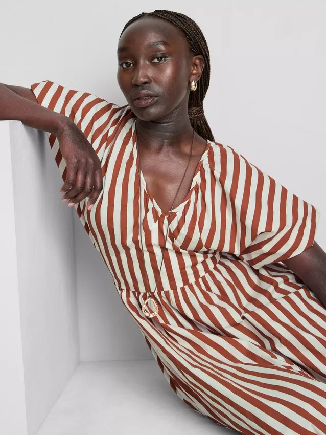 Vestido smock de algodón a rayas, largo midi