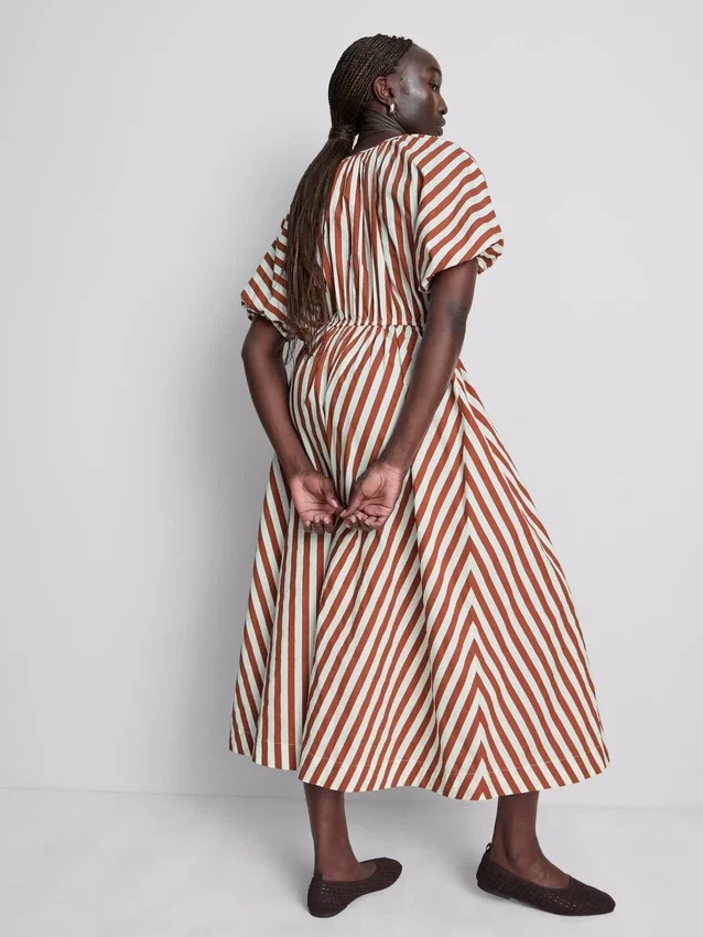 Vestido smock de algodón a rayas, largo midi